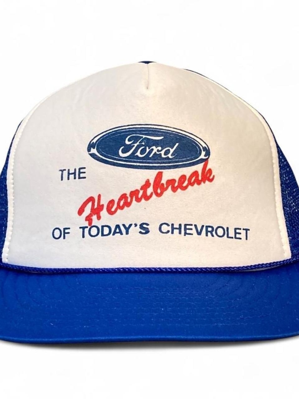 Vtg 80s/90s FORD Heartbreak of Today's Chevrolet Rope Hat Trucker Snapback